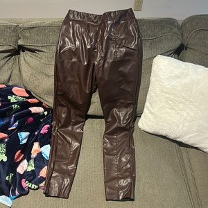 Chocolate brown faux leather pants. US size 8; H&M